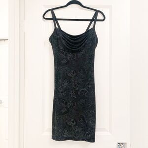 Vtg All that Jazz sz L cowl neck bodycon floral rose mini dress whimsical goth
